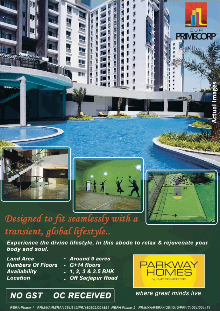 Presenting no GST, oc  received at SJR Parkway Homes, Bangalore Update